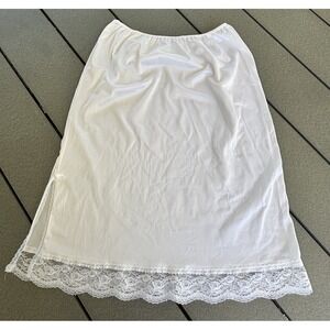 Vintage Angela White Nylon Half Slip W/lace Detail & Side Slit Size Large
